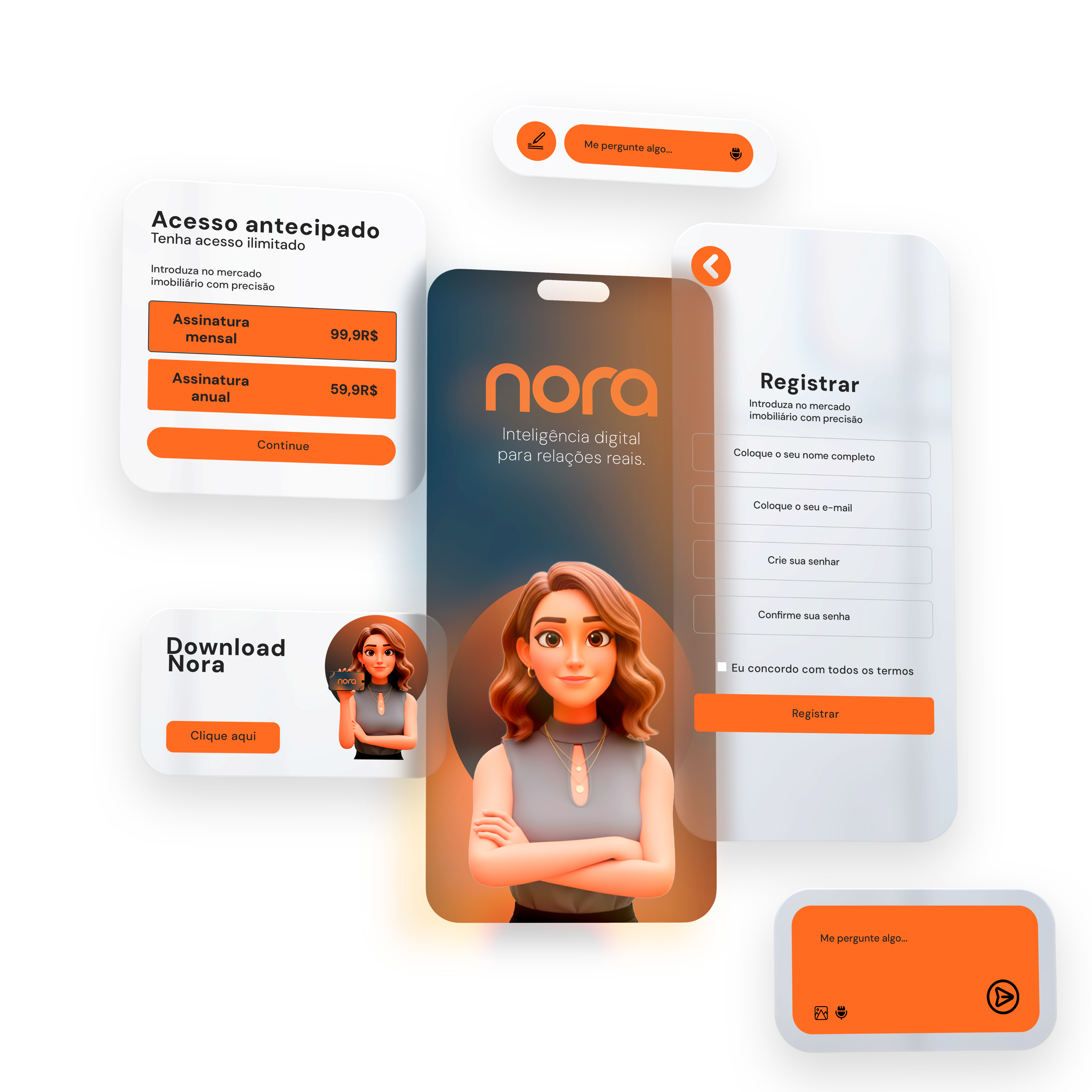 Interface do aplicativo Nora em um celular